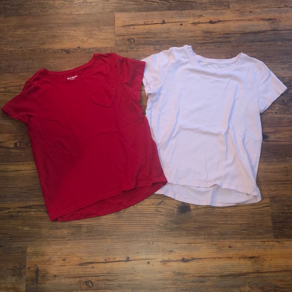Old Navy l Two “softest tees” light light pink & red w/heart pocket
